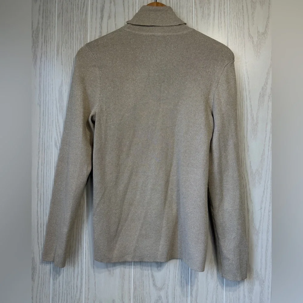 Chico’s Metallic Knit Turtleneck Sweater Size 1 Medium Gold Shimmer